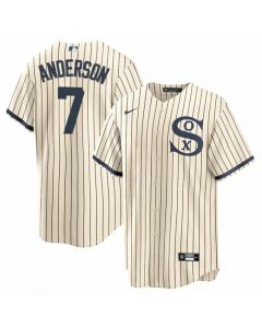 Men's Chicago White Sox #7 Tim Anderson 2021 Cream/Navy Name&Number Field of Dreams Cool Base Stitched Jersey
