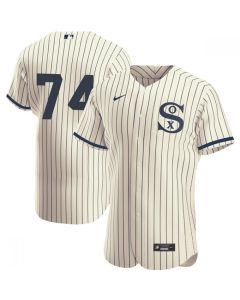 Men's Chicago White Sox #74 Eloy Jimenez 2021 Cream/Navy Field of Dreams Flex Base Stitched Jersey