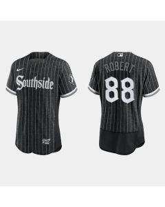 Men's Chicago White Sox #88 Luis Robert Black 2021 City Connect Flex Base Stitched Jersey
