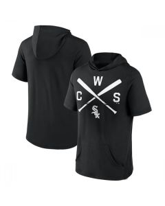 Men's Chicago White Sox Black Short Sleeve Pullover Hoodie (Black White)