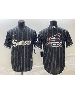 Men's Chicago White Sox Black Team Big Logo Cool Base Stitched Jersey (Black White)