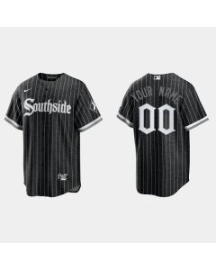 Men's Chicago White Sox Customized Black 2021 City Connect Cool Base Stitched Jersey (Black White)