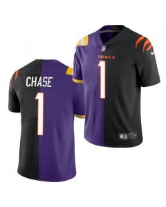 Men's Cincinnati Bengals #1 Ja'Marr Chase 2021 Black/Purple Split Stitched NFL Jersey