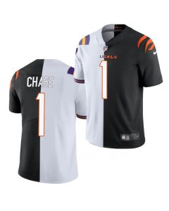 Men's Cincinnati Bengals #1 Ja'Marr Chase 2021 Black/White Split Stitched NFL Jersey