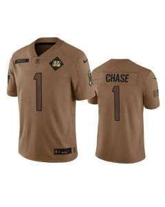 Men's Cincinnati Bengals #1 Ja'Marr Chase 2023 Brown Salute To Service Limited Stitched Jersey