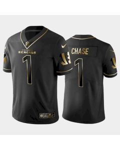 Men's Cincinnati Bengals #1 Ja'Marr Chase Black Golden Edition Stitched Jersey