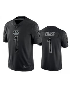 Men's Cincinnati Bengals #1 Ja'Marr Chase Black Reflective Limited Stitched Football Jersey