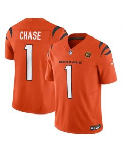 Men's Cincinnati Bengals #1 Ja'Marr Chase Orange 2023 F.U.S.E. With John Madden Patch Vapor Limited Stitched Football Jersey