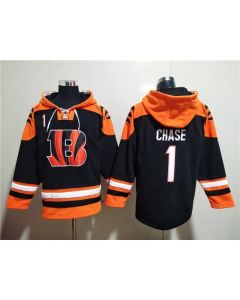 Men's Cincinnati Bengals #1 Ja'Marr Chase Orange/Black Ageless Must-Have Lace-Up Pullover Hoodie