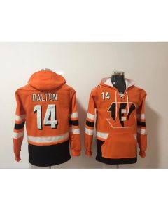 Men's Cincinnati Bengals #14 Andy Dalton Orange All Stitched NFL Hoodie Sweatshirt