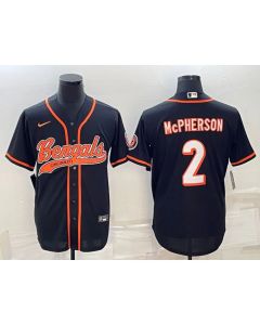 Men's Cincinnati Bengals #2 Evan McPherson Black With Patch Cool Base Stitched Baseball Jersey