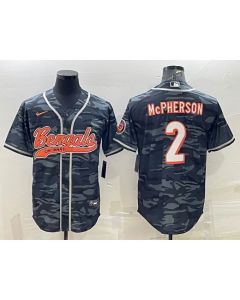 Men's Cincinnati Bengals #2 Evan McPherson Grey Camo With Patch Cool Base Stitched Baseball Jersey