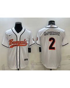 Men's Cincinnati Bengals #2 Evan McPherson White With Patch Cool Base Stitched Baseball Jersey