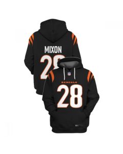 Men's Cincinnati Bengals #28 Joe Mixon 2021 Black Pullover Hoodie (Black)