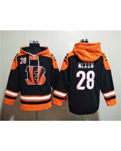 Men's Cincinnati Bengals #28 Joe Mixon Orange/Black Ageless Must-Have Lace-Up Pullover Hoodie
