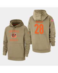 Men's Cincinnati Bengals #28 Joe Mixon Tan 2019 Salute to Service Sideline Therma Pullover Hoodie