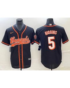 Men's Cincinnati Bengals #5 Tee Higgins Black With Patch Cool Base Stitched Baseball Jersey