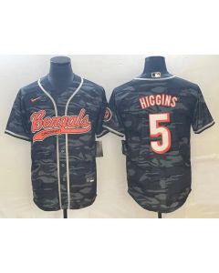 Men's Cincinnati Bengals #5 Tee Higgins Grey Camo With Patch Cool Base Stitched Baseball Jersey