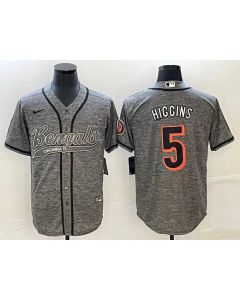 Men's Cincinnati Bengals #5 Tee Higgins Grey With Patch Cool Base Stitched Baseball Jersey