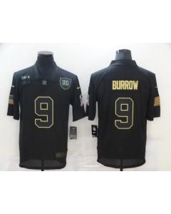 Men's Cincinnati Bengals #9 Joe Burrow 2020 Black Salute To Service Limited Stitched Jersey