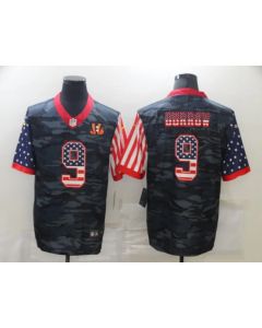 Men's Cincinnati Bengals #9 Joe Burrow 2020 Camo USA Flag Limited Stitched Jersey