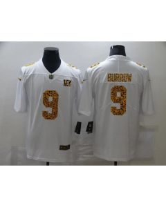 Men's Cincinnati Bengals #9 Joe Burrow 2020 White Leopard Print Fashion Limited Stitched Jersey