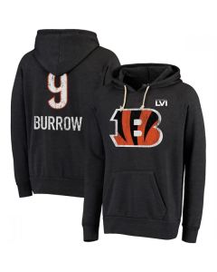 Men's Cincinnati Bengals #9 Joe Burrow Black Super Bowl LVI Pullover Hoodie (Black)