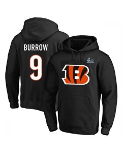 Men's Cincinnati Bengals #9 Joe Burrow Black Super Bowl LVI Pullover Hoodie