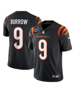 Men's Cincinnati Bengals #9 Joe Burrow Black With 4-Star C Patch Vapor Untouchable Limited Stitched Jersey