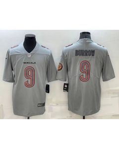 Men's Cincinnati Bengals #9 Joe Burrow Gray With Patch Atmosphere Fashion Stitched Jersey
