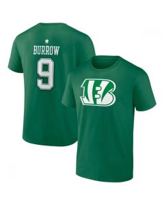 Men's Cincinnati Bengals #9 Joe Burrow Green St. Patrick's Day Icon Player T-Shirt