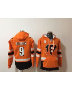 Men's Cincinnati Bengals #9 Joe Burrow Orange Ageless Must-Have Lace-Up Pullover Hoodie