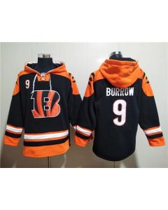 Men's Cincinnati Bengals #9 Joe Burrow Orange/Black Ageless Must-Have Lace-Up Pullover Hoodie