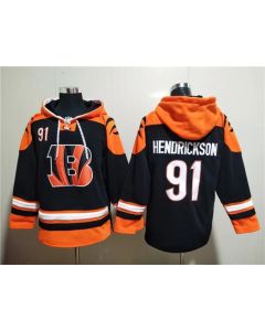 Men's Cincinnati Bengals #91 Trey Hendrickson Orange/Black Ageless Must-Have Lace-Up Pullover Hoodie