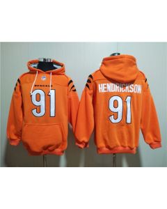Men's Cincinnati Bengals #91 Trey Hendrickson Orange Pullover Hoodie