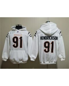 Men's Cincinnati Bengals #91 Trey Hendrickson White Pullover Hoodie
