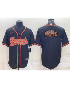 Men's Cincinnati Bengals Black Team Big Logo With Patch Cool Base Stitched Baseball Jersey