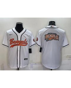 Men's Cincinnati Bengals White Team Big Logo With Patch Cool Base Stitched Baseball Jersey