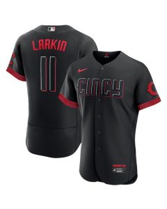 Men's Cincinnati Reds #11 Barry Larkin Black 2023 City Connect Flex Base Stitched Jersey