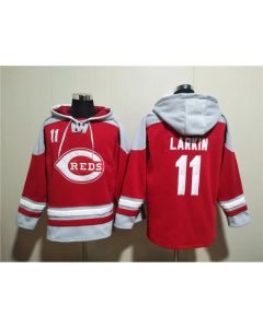 Men's Cincinnati Reds #11 Barry Larkin Red Ageless Must-Have Lace-Up Pullover Hoodie