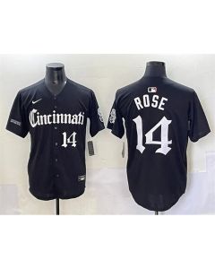 Men's Cincinnati Reds #14 Pete Rose Black "Gothic Queen City Edition" Vapor Premier Limited Stitched Baseball Jersey (Black Rose)
