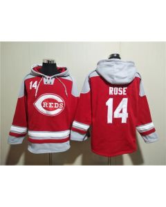 Men's Cincinnati Reds #14 Pete Rose Red Ageless Must-Have Lace-Up Pullover Hoodie