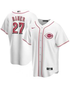 Men's Cincinnati Reds #27 Trevor Bauer White Cool Base Stitched Jersey