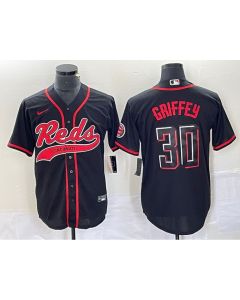 Men's Cincinnati Reds #30 Ken Griffey Jr. Black Cool Base Stitched Baseball Jersey