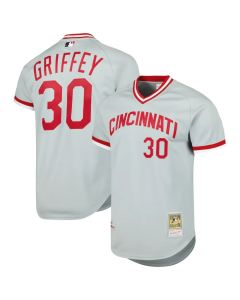 Men's Cincinnati Reds #30 Ken Griffey Jr. Gray 2004 Cooperstown Collection Authentic Throwback Jersey