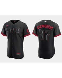 Men's Cincinnati Reds #37 Tyler Stephenson Black 2023 City Connect Flex Base Stitched Jersey