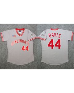 Men's Cincinnati Reds #44 Eric Davis Gray 1990 World Series Stitched Jersey