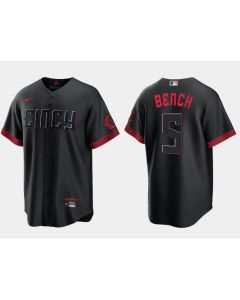 Men's Cincinnati Reds #5 Johnny Bench Black 2023 City Connect Cool Base Stitched Baseball Jersey