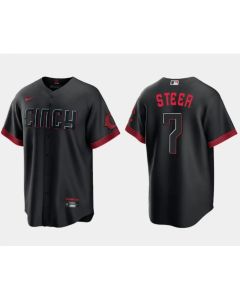 Men's Cincinnati Reds #7 Spencer Steer Black 2023 City Connect Cool Base Stitched Baseball Jersey