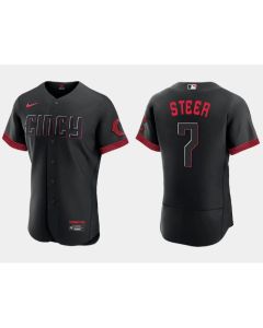 Men's Cincinnati Reds #7 Spencer Steer Black 2023 City Connect Flex Base Stitched Jersey